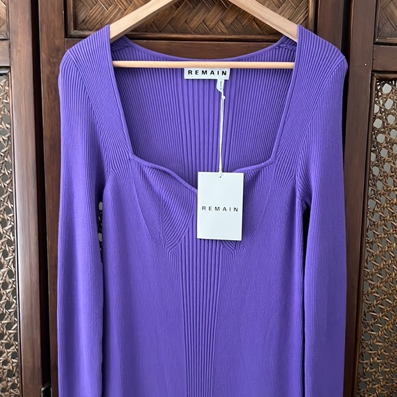 REMAIN Purple Passion Flower Dense Knit Curved Neck Dress US 6 Reg. $328 - Picture 5 of 11